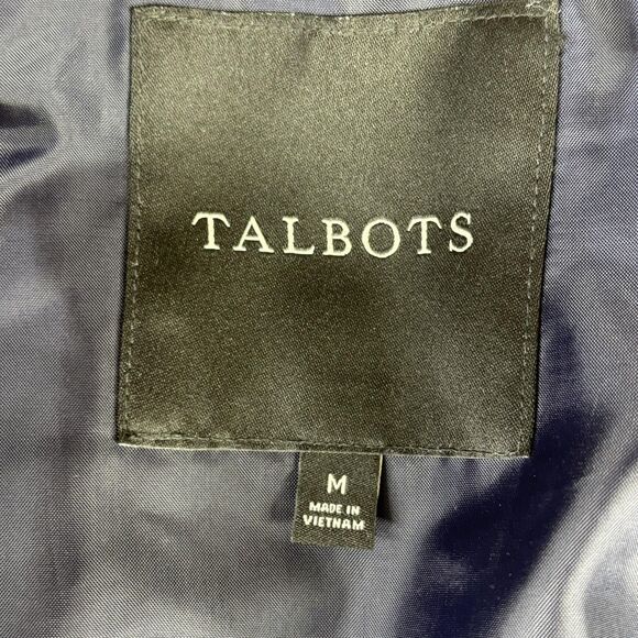 Talbots Jacket Womens Medium Navy Red Green Plaid Down Puffer Ruffle Coat - Picture 3 of 12